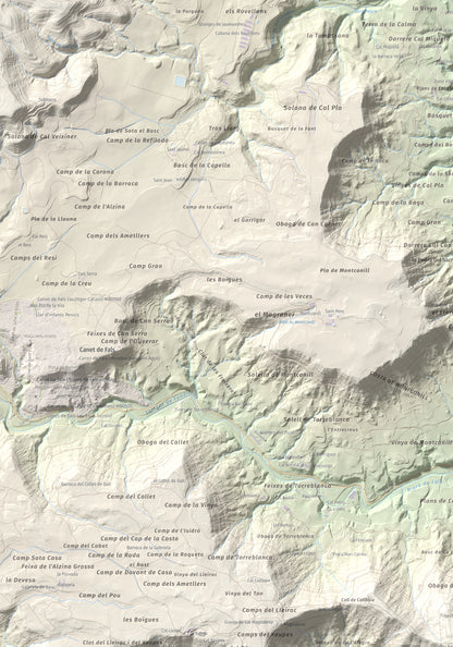 Mapa de relieve de Collbaix, 543 m, Bages, lámina 100 Cims de Trobart. Detalle de la zona superior izquierda. 70 × 100 cm.