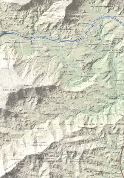 Mapa de relieve de Collbaix, 543 m, Bages, lámina 100 Cims de Trobart. Detalle de la zona inferior izquierda. 70 × 100 cm.