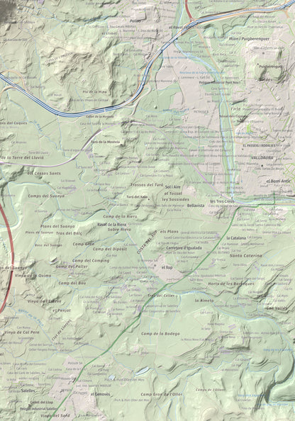 Mapa de relieve de Collbaix, 543 m, Bages, lámina 100 Cims de Trobart. Detalle de la zona inferior derecha. 70 × 100 cm.