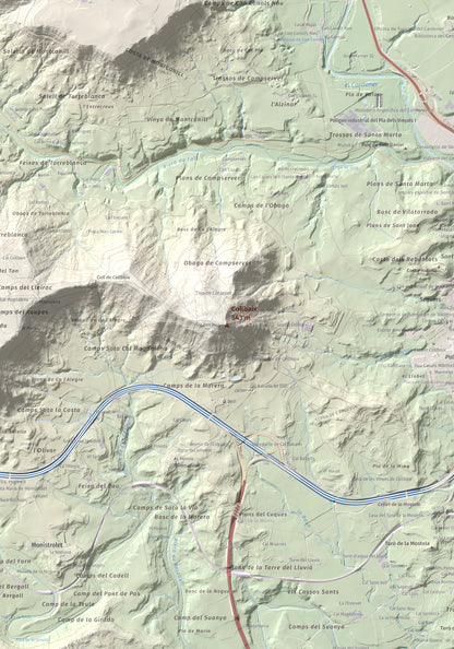 Mapa de relieve de Collbaix, 543 m, Bages, lámina 100 Cims de Trobart. Detalle de la zona central. 70 × 100 cm.