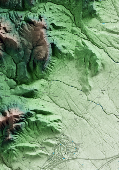 Mapa artístico del relieve de Colldejou, al Baix Camp, con 15 km de entorno y base topográfica ICGC. Detalle de la zona inferior derecha.