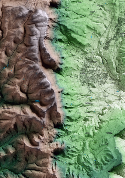 Mapa artístico del relieve de Collsuspina, al Moianès, con 15 km de entorno y base topográfica ICGC. Detalle de la zona inferior derecha.