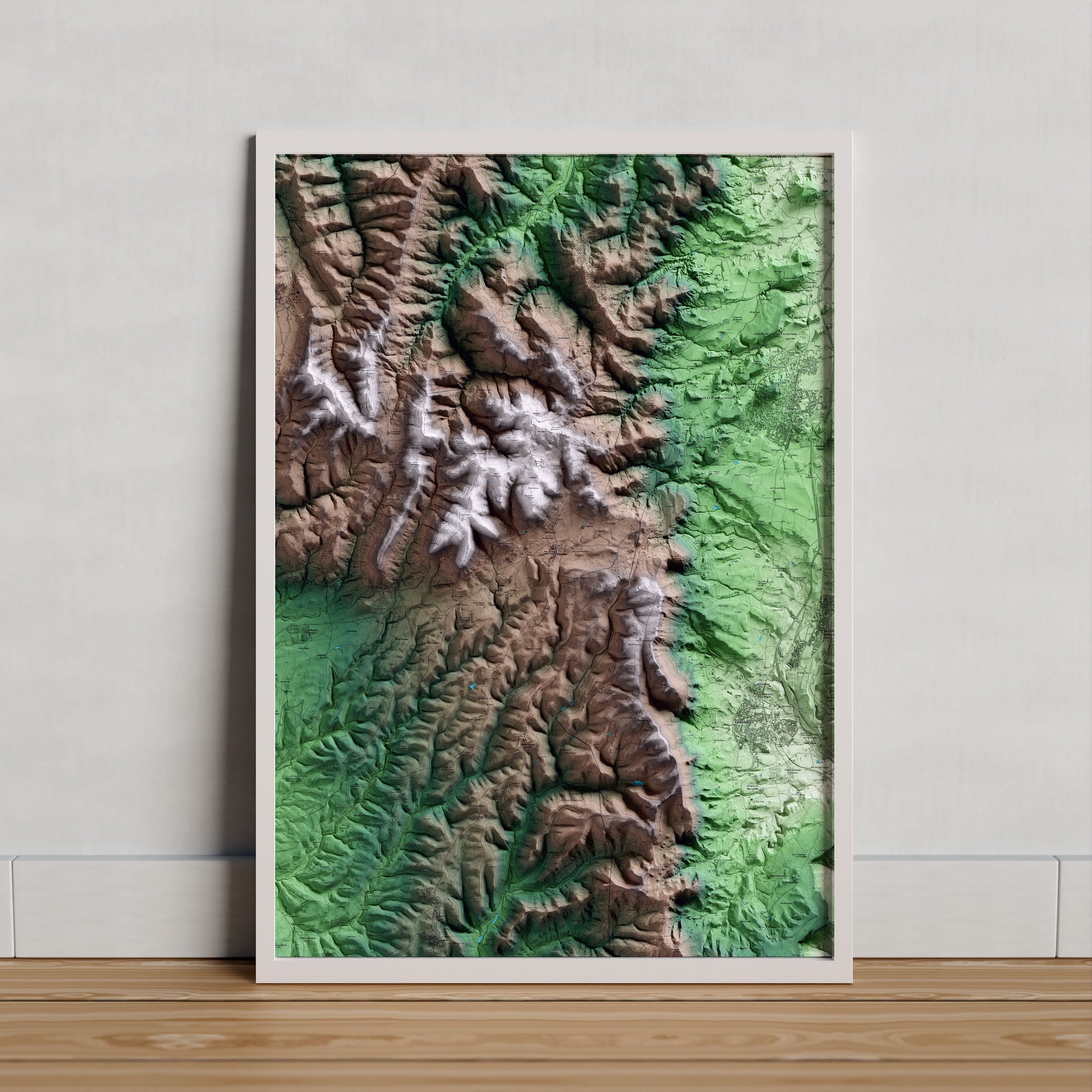 Mapa artístico del relieve de Collsuspina, al Moianès, con 15 km de entorno y base topográfica ICGC. Presentación enmarcada.