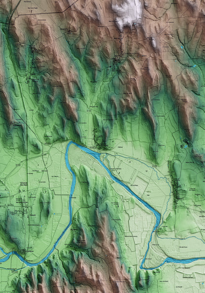 Mapa artístico del relieve de Colomers, al Baix Empordà, con 15 km de entorno y base topográfica ICGC. Detalle de la zona central.
