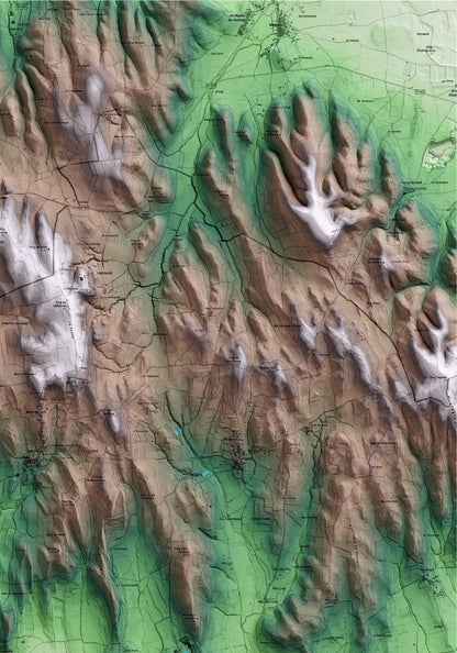 Mapa artístico del relieve de Colomers, al Baix Empordà, con 15 km de entorno y base topográfica ICGC. Detalle de la zona superior derecha.