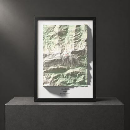 Mapa de relieve de Comabona, 2548 m, Berguedà · Cerdanya, lámina 100 Cims de Trobart. Presentación enmarcada. 50 × 70 cm.