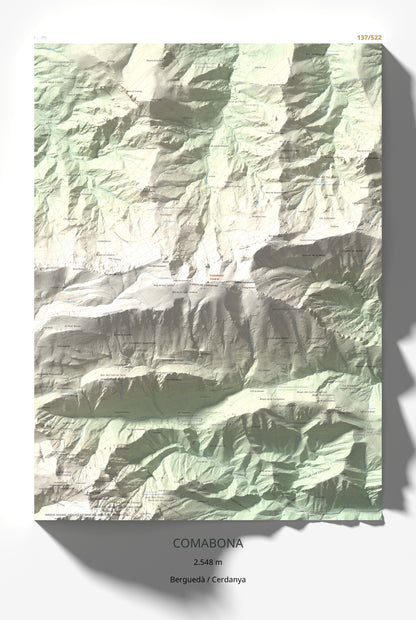 Mapa de relieve de Comabona, 2548 m, Berguedà · Cerdanya, lámina 100 Cims de Trobart 61 × 91 cm.