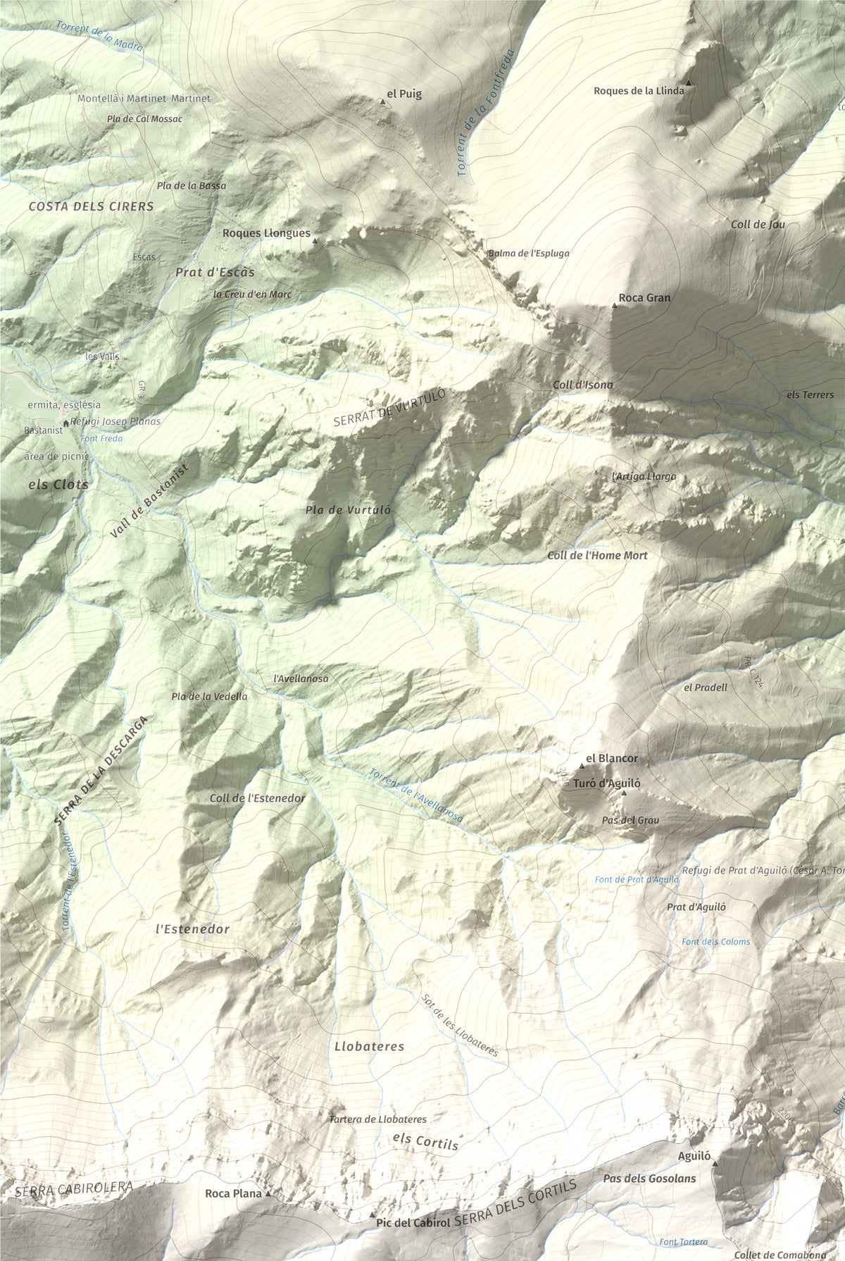 Mapa de relieve de Comabona, 2548 m, Berguedà · Cerdanya, lámina 100 Cims de Trobart. Detalle de la zona superior izquierda. 61 × 91 cm.