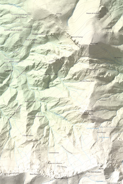Mapa de relieve de Comabona, 2548 m, Berguedà · Cerdanya, lámina 100 Cims de Trobart. Detalle de la zona superior izquierda. 61 × 91 cm.