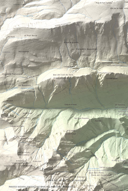 Mapa de relieve de Comabona, 2548 m, Berguedà · Cerdanya, lámina 100 Cims de Trobart. Detalle de la zona inferior izquierda. 61 × 91 cm.