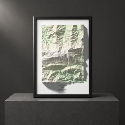 Mapa de relieve de Comabona, 2548 m, Berguedà · Cerdanya, lámina 100 Cims de Trobart. Presentación enmarcada. 70 × 100 cm.