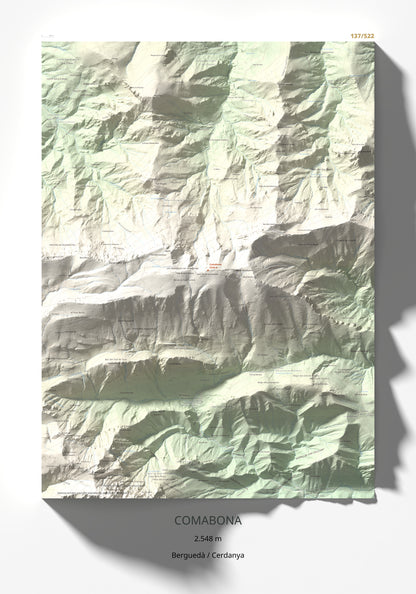 Mapa de relieve de Comabona, 2548 m, Berguedà · Cerdanya, lámina 100 Cims de Trobart 70 × 100 cm.