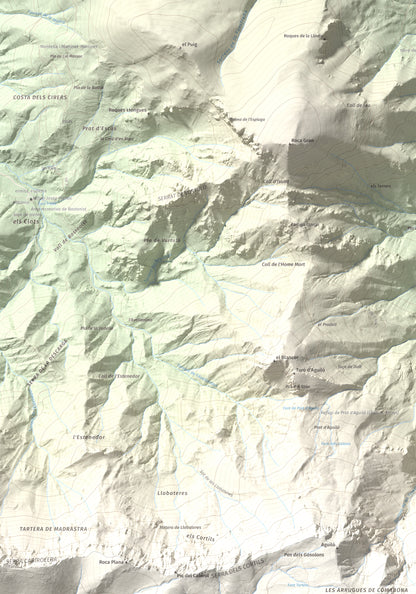 Mapa de relieve de Comabona, 2548 m, Berguedà · Cerdanya, lámina 100 Cims de Trobart. Detalle de la zona superior izquierda. 70 × 100 cm.