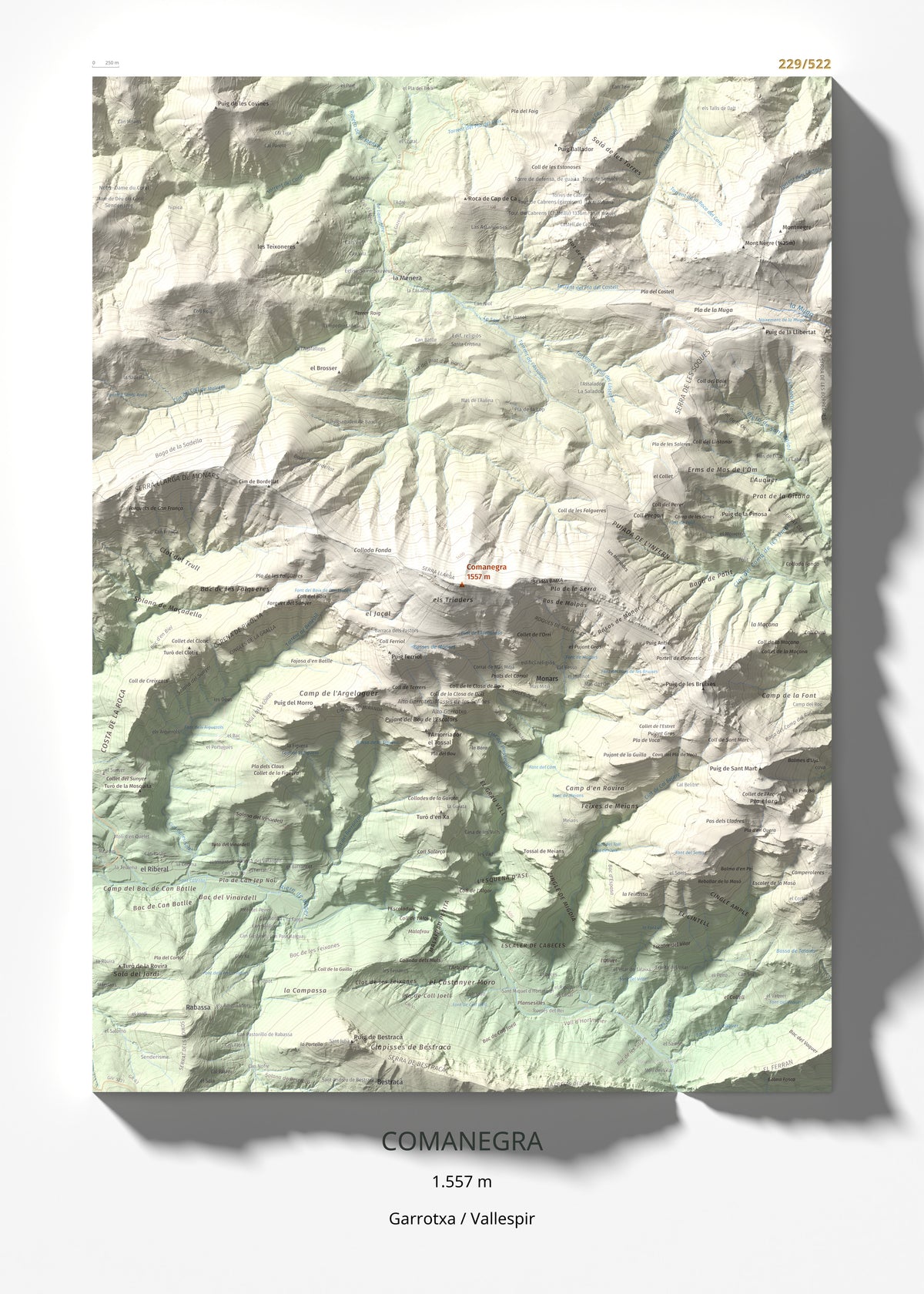 Mapa de relieve de Comanegra, 1557 m, Garrotxa · Vallespir, lámina 100 Cims de Trobart 50 × 70 cm.