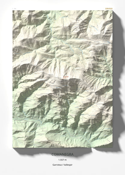 Mapa de relieve de Comanegra, 1557 m, Garrotxa · Vallespir, lámina 100 Cims de Trobart 50 × 70 cm.