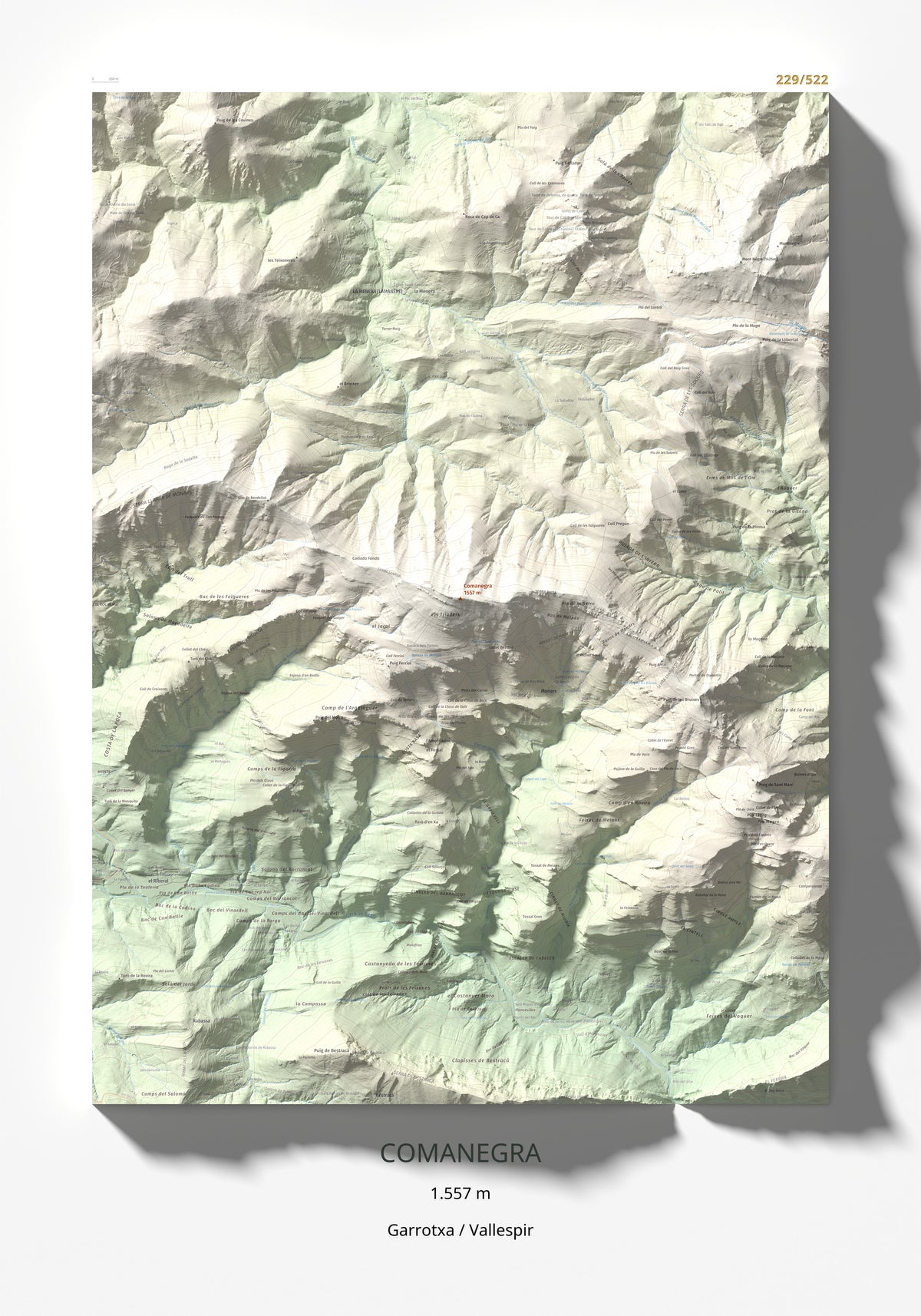 Mapa de relieve de Comanegra, 1557 m, Garrotxa · Vallespir, lámina 100 Cims de Trobart 70 × 100 cm.