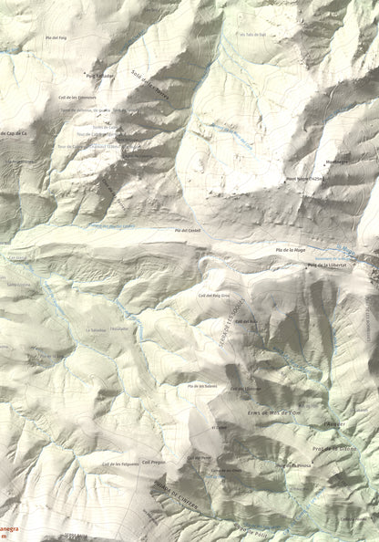 Mapa de relieve de Comanegra, 1557 m, Garrotxa · Vallespir, lámina 100 Cims de Trobart. Detalle de la zona superior derecha. 70 × 100 cm.