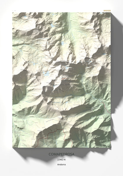 Mapa de relieve de Comapedrosa, 2942 m, Andorra, lámina 100 Cims de Trobart 70 × 100 cm.