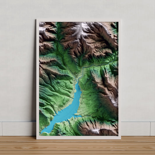 Mapa artístico del relieve de Conca de Dalt, al Pallars Jussà, con 15 km de entorno y base topográfica ICGC. Presentación enmarcada.
