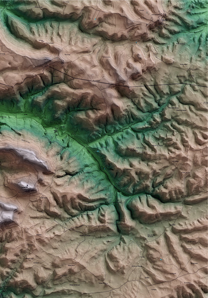 Mapa artístico del relieve de Conesa, a la Conca de Barberà, con 15 km de entorno y base topográfica ICGC. Detalle de la zona superior derecha.