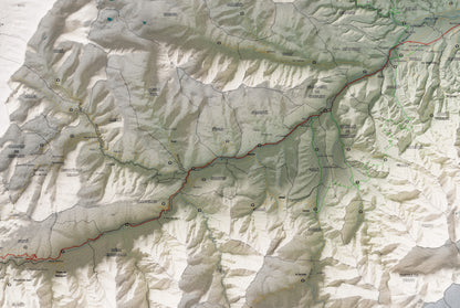 Mapa de relleu del Conflent, amb el territori en color i l’entorn en blanc. Detall de la part central. 61 × 91 cm. Estil Cartogràfic.