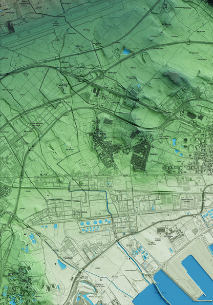 Mapa artístico del relieve de Constantí, al Tarragonès, con 15 km de entorno y base topográfica ICGC. Detalle de la zona inferior izquierda.