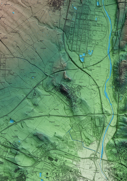 Mapa artístico del relieve de Constantí, al Tarragonès, con 15 km de entorno y base topográfica ICGC. Detalle de la zona central.