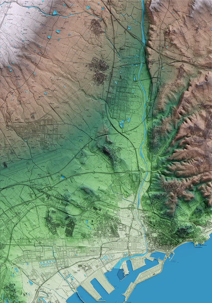 Mapa artístico del relieve de Constantí, al Tarragonès, con 15 km de entorno y base topográfica ICGC