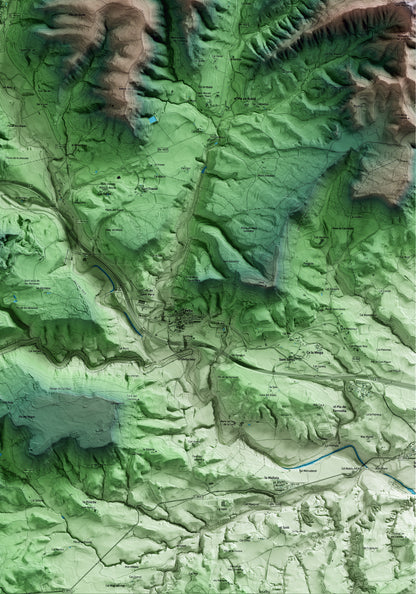 Mapa artístico del relieve de Copons, al Anoia, con 15 km de entorno y base topográfica ICGC. Detalle de la zona inferior derecha.