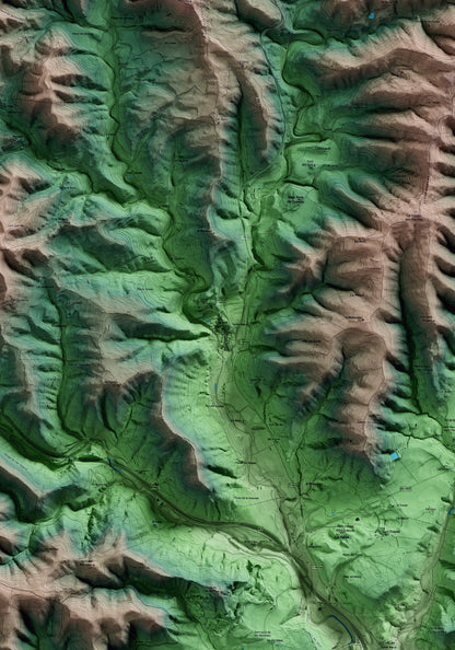 Mapa artístico del relieve de Copons, al Anoia, con 15 km de entorno y base topográfica ICGC. Detalle de la zona central.