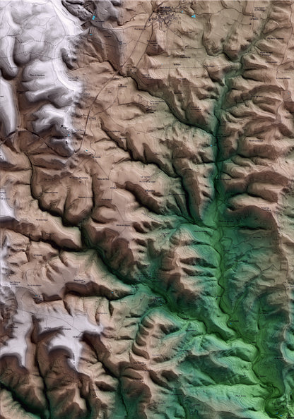 Mapa artístico del relieve de Copons, al Anoia, con 15 km de entorno y base topográfica ICGC. Detalle de la zona superior izquierda.