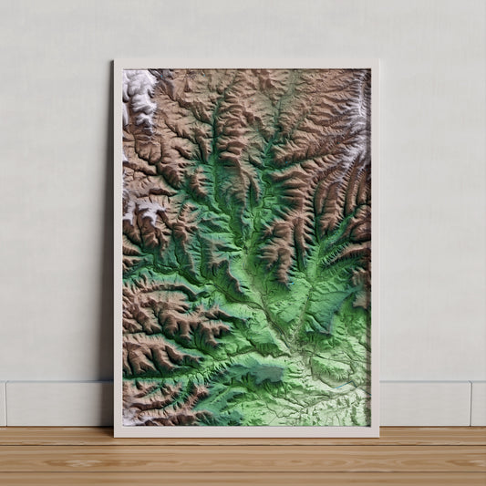 Mapa artístico del relieve de Copons, al Anoia, con 15 km de entorno y base topográfica ICGC. Presentación enmarcada.