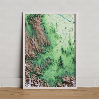 Mapa artístico del relieve de Corçà, al Baix Empordà, con 15 km de entorno y base topográfica ICGC. Presentación enmarcada.