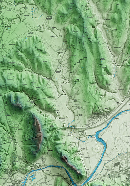 Mapa artístico del relieve de Cornellà del Terri, en el Pla de l'Estany, con 15 km de entorno y base topográfica ICGC. Detalle de la zona inferior derecha.
