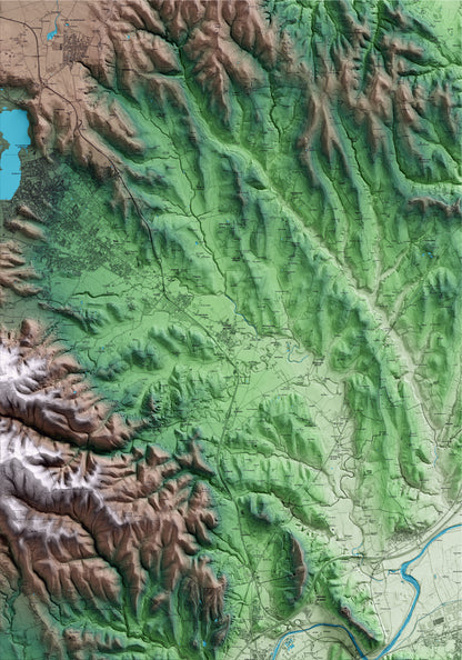 Mapa artístico del relieve de Cornellà del Terri, en el Pla de l'Estany, con 15 km de entorno y base topográfica ICGC