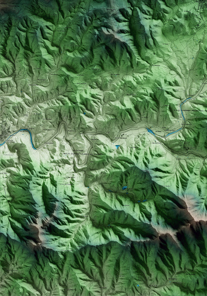 Mapa artístico del relieve de Cornudella de Montsant, al Priorat, con 15 km de entorno y base topográfica ICGC. Detalle de la zona inferior izquierda.