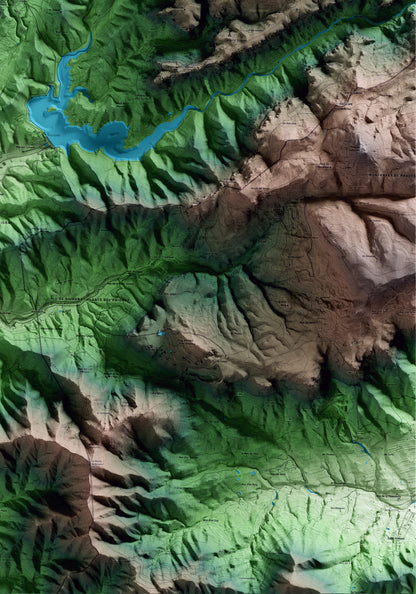 Mapa artístico del relieve de Cornudella de Montsant, al Priorat, con 15 km de entorno y base topográfica ICGC. Detalle de la zona inferior derecha.