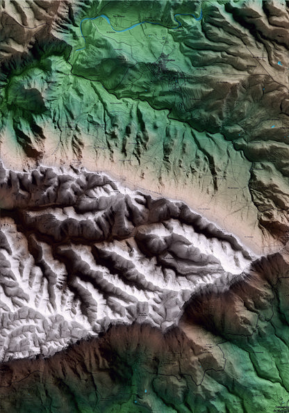 Mapa artístico del relieve de Cornudella de Montsant, al Priorat, con 15 km de entorno y base topográfica ICGC. Detalle de la zona superior izquierda.