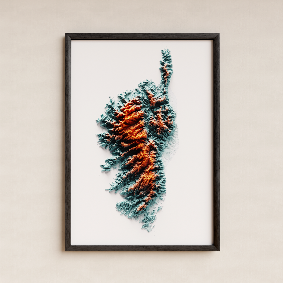 CORSICA. Mapa de relieve artístico / contrastado