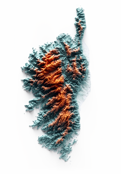 CORCEGA. Mapa de relieve con contraste.