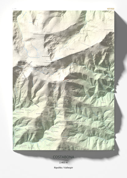 Mapa de relieve de Costabona, 2465 m, Ripollès · Vallespir, lámina 100 Cims de Trobart 50 × 70 cm.