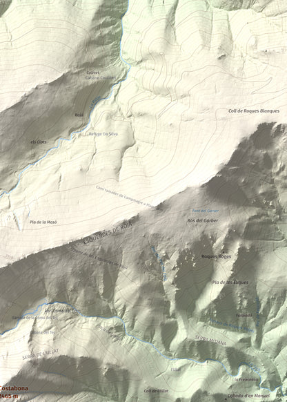 Mapa de relieve de Costabona, 2465 m, Ripollès · Vallespir, lámina 100 Cims de Trobart. Detalle de la zona superior derecha. 50 × 70 cm.