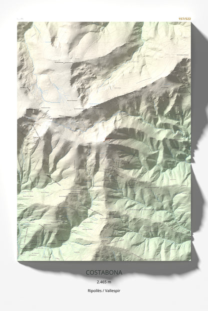 Mapa de relieve de Costabona, 2465 m, Ripollès · Vallespir, lámina 100 Cims de Trobart 61 × 91 cm.