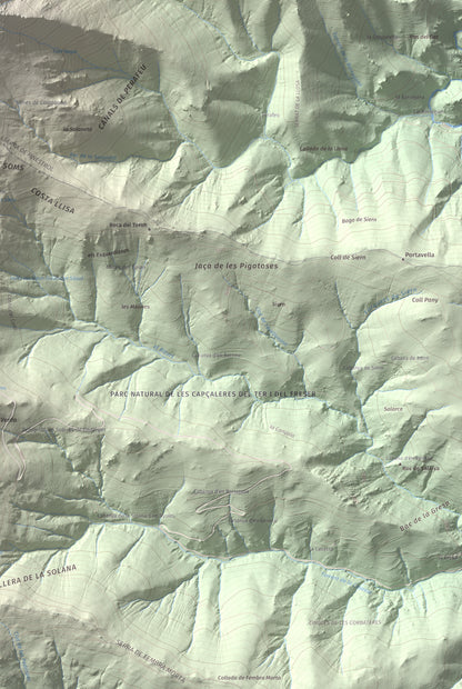 Mapa de relieve de Costabona, 2465 m, Ripollès · Vallespir, lámina 100 Cims de Trobart. Detalle de la zona inferior derecha. 61 × 91 cm.