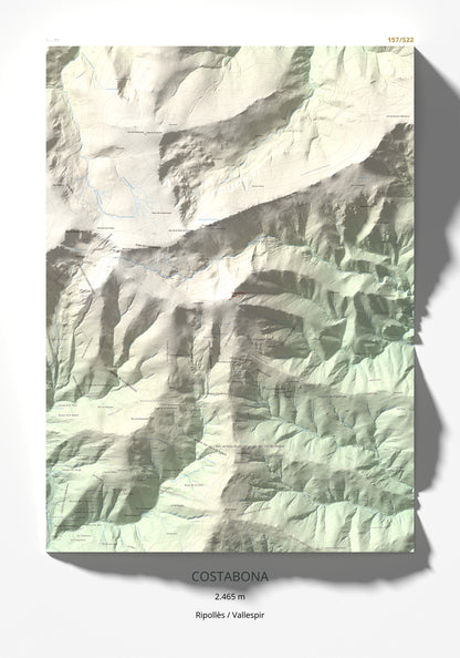 Mapa de relieve de Costabona, 2465 m, Ripollès · Vallespir, lámina 100 Cims de Trobart 70 × 100 cm.