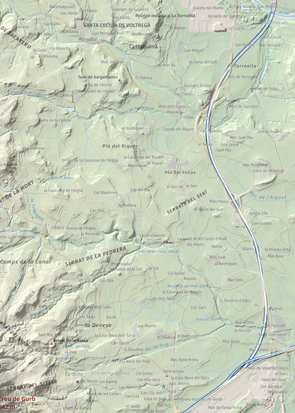 Mapa de relieve de Creu de Gurb, 842 m, Osona, lámina 100 Cims de Trobart. Detalle de la zona superior derecha. 50 × 70 cm.