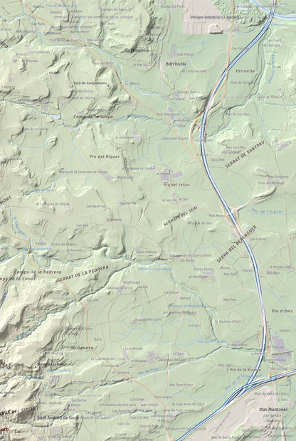 Mapa de relieve de Creu de Gurb, 842 m, Osona, lámina 100 Cims de Trobart. Detalle de la zona superior derecha. 61 × 91 cm.