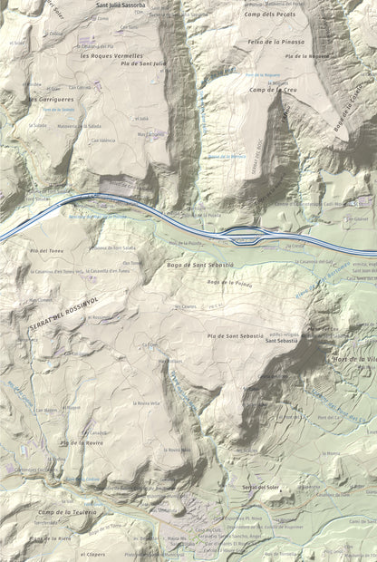 Mapa de relieve de Creu de Gurb, 842 m, Osona, lámina 100 Cims de Trobart. Detalle de la zona inferior izquierda. 61 × 91 cm.