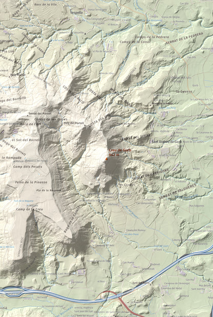 Mapa de relieve de Creu de Gurb, 842 m, Osona, lámina 100 Cims de Trobart. Detalle de la zona central. 61 × 91 cm.