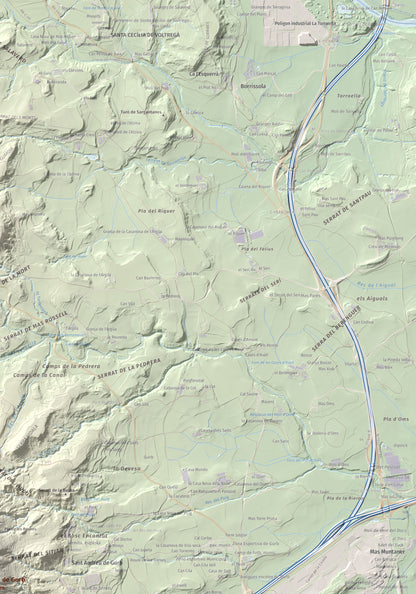 Mapa de relieve de Creu de Gurb, 842 m, Osona, lámina 100 Cims de Trobart. Detalle de la zona superior derecha. 70 × 100 cm.